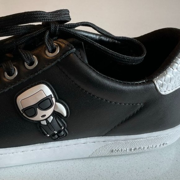 Karl Lagerfeld black leather sneakers w/ Karl icon appliqué, size EUR 37/US 6 - Picture 2 of 8